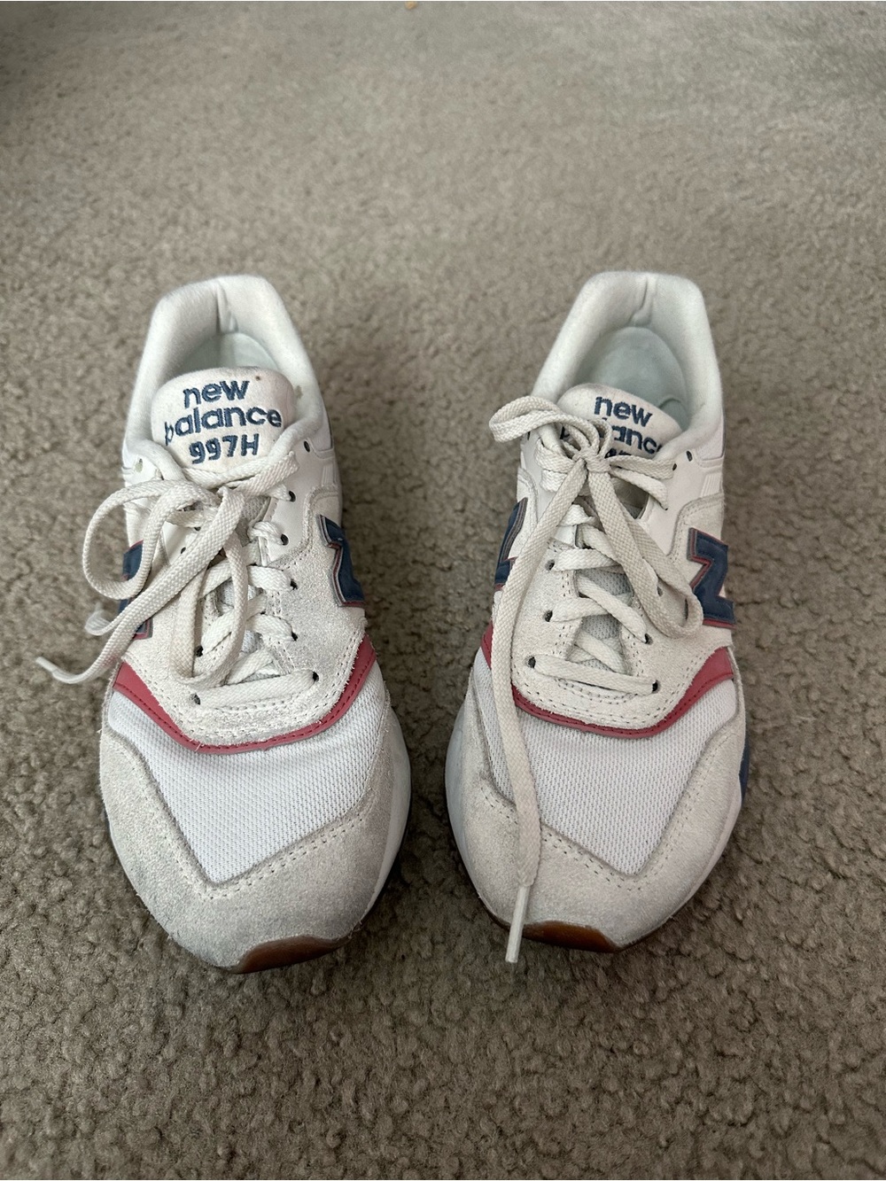 New Balance Kids White Sneakers with Navy & Pink Trim
